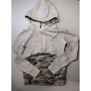 Ampersand Avenue Womens Camo Half Zip Hoodie Grey Camouflage Thumbholes XS